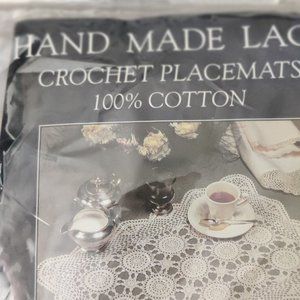 (Set #1 Ecru) Vintage Hand Made Lace Crochet Ecru Placemats 100% Cotton